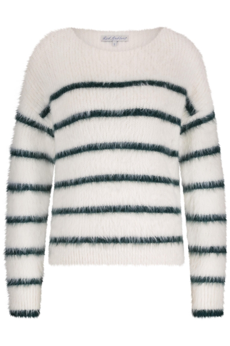 Red Button fuzzy sweater & stripe